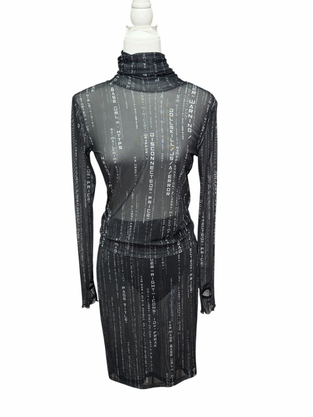 Current Mood Sheer Black Printed Skirt Set